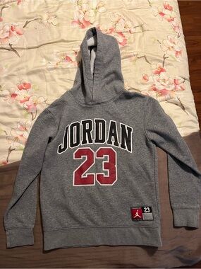 Jordan Boys Jumpman Graphic Logo Fleece Pullover Hoodie Gray 10-12 Years